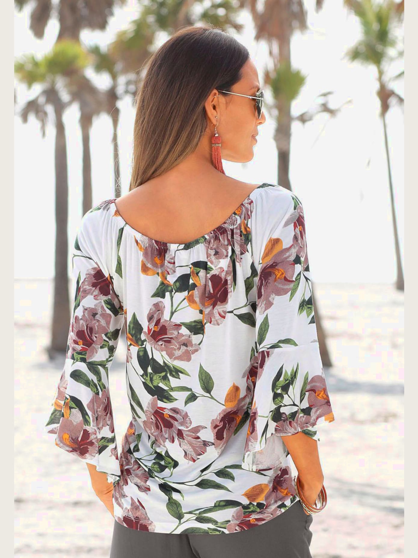 T-shirt de plage encolure élastiquée