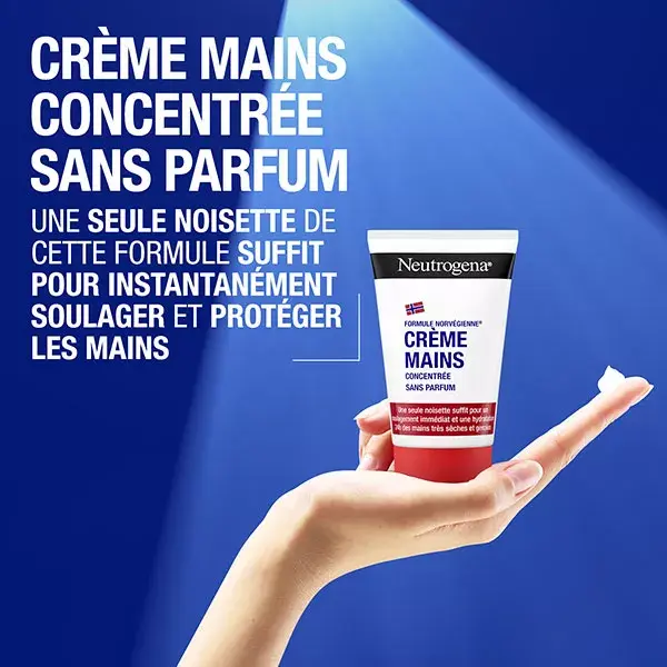 Creme para as mãos concentrado sem perfume Neutrogena, embalagem com 2 unidades de 50ml.