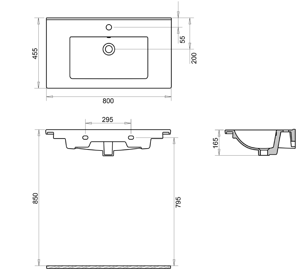 Sanicare Q10 keramische wastafel 80x45cm wit