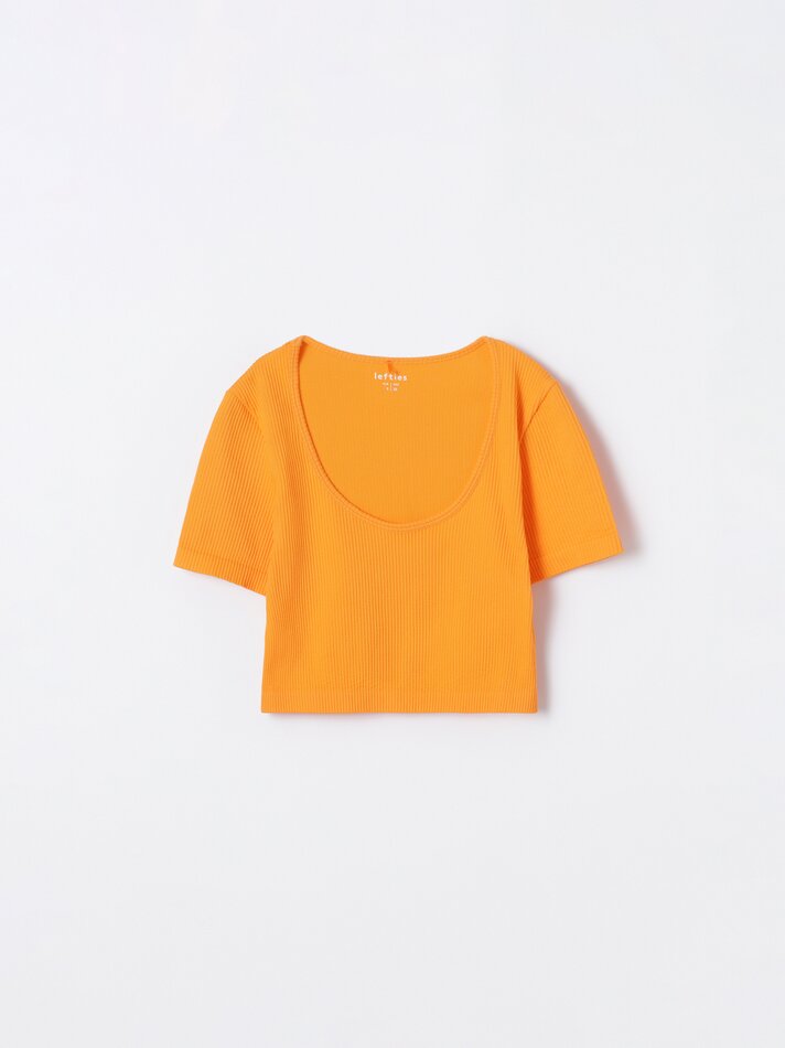 Camiseta cropped sem costura - Laranja