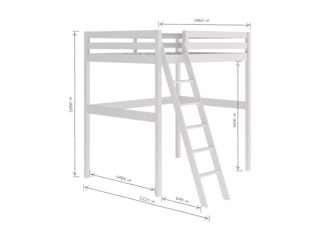 Pack lit mezzanine 2 places avec matelas 140x190 cm bois massif blanc AARON