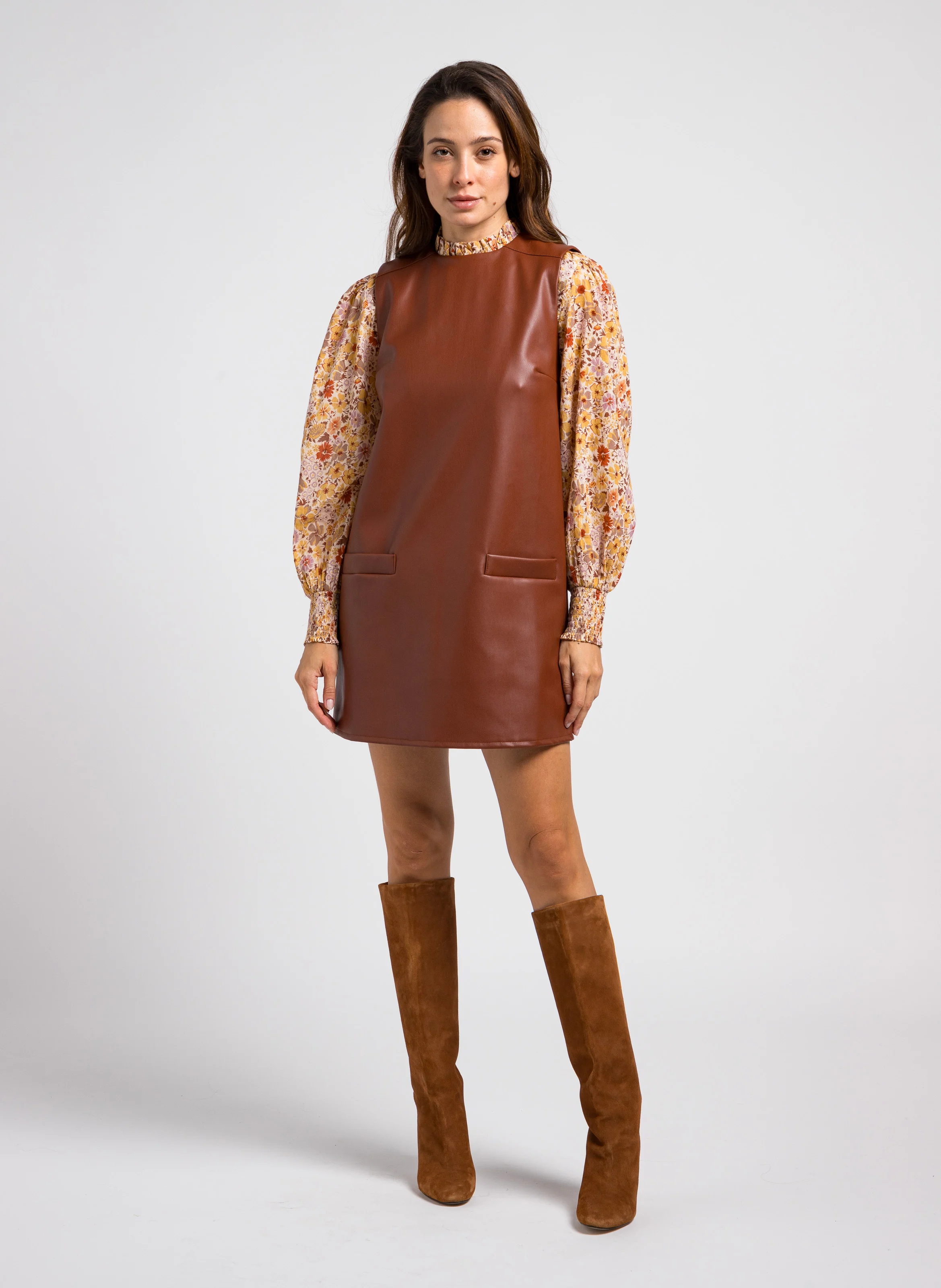ROBIN - Robe courte col rond | Marron