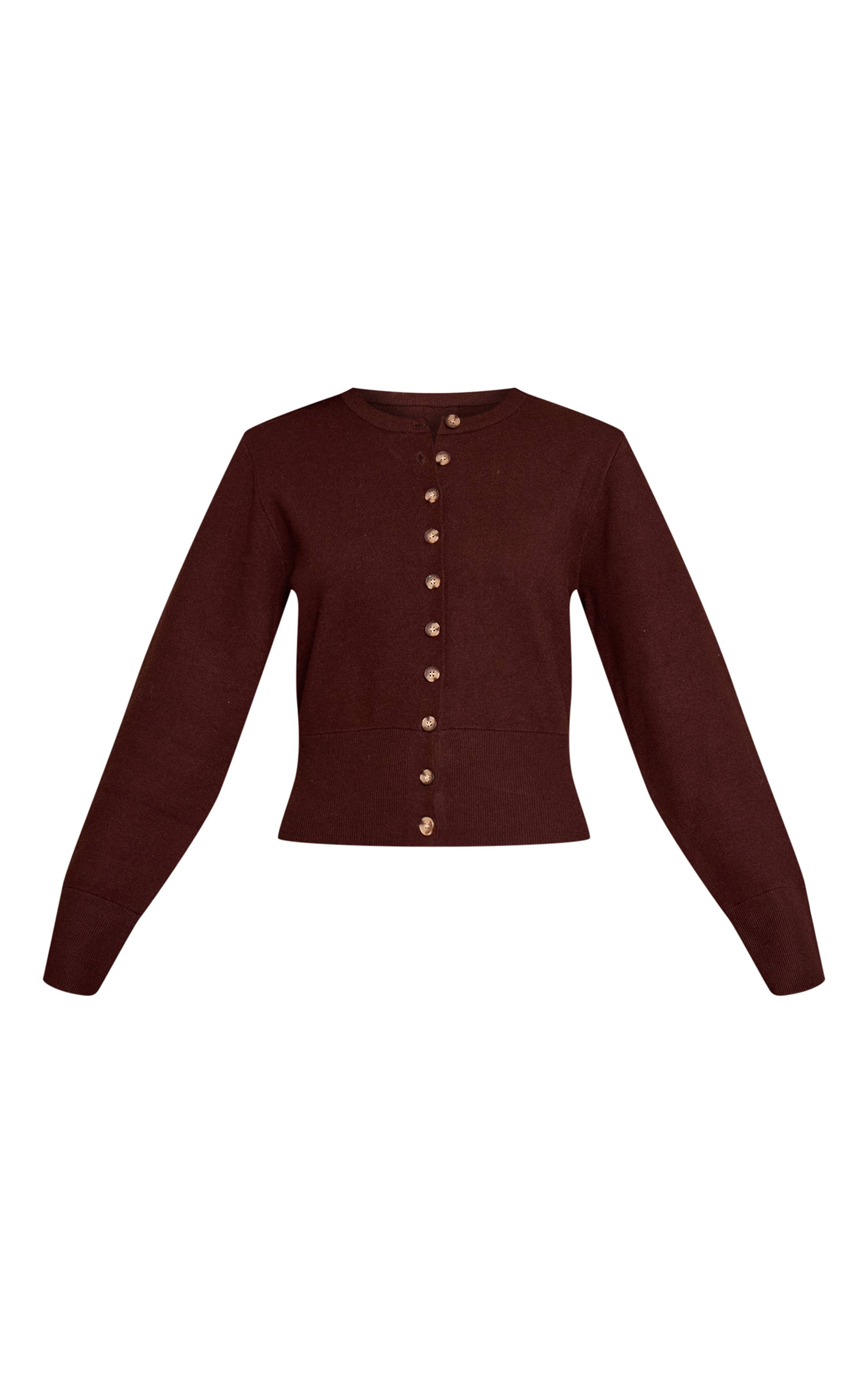 Chocolat Cardigan En Maille Compacte Douce Avec Détail De Patte De Boutonnage
