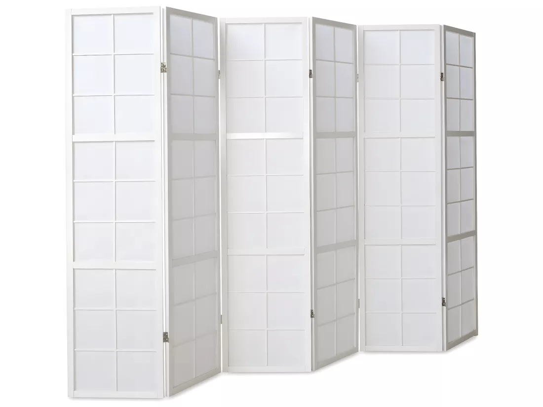 Paravent japonais Shoji en bois blanc de 6 pans