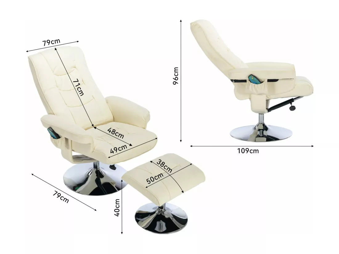 Fauteuil de massage en cuir pu avec repose-pieds, beige,d79 cm×h106cm