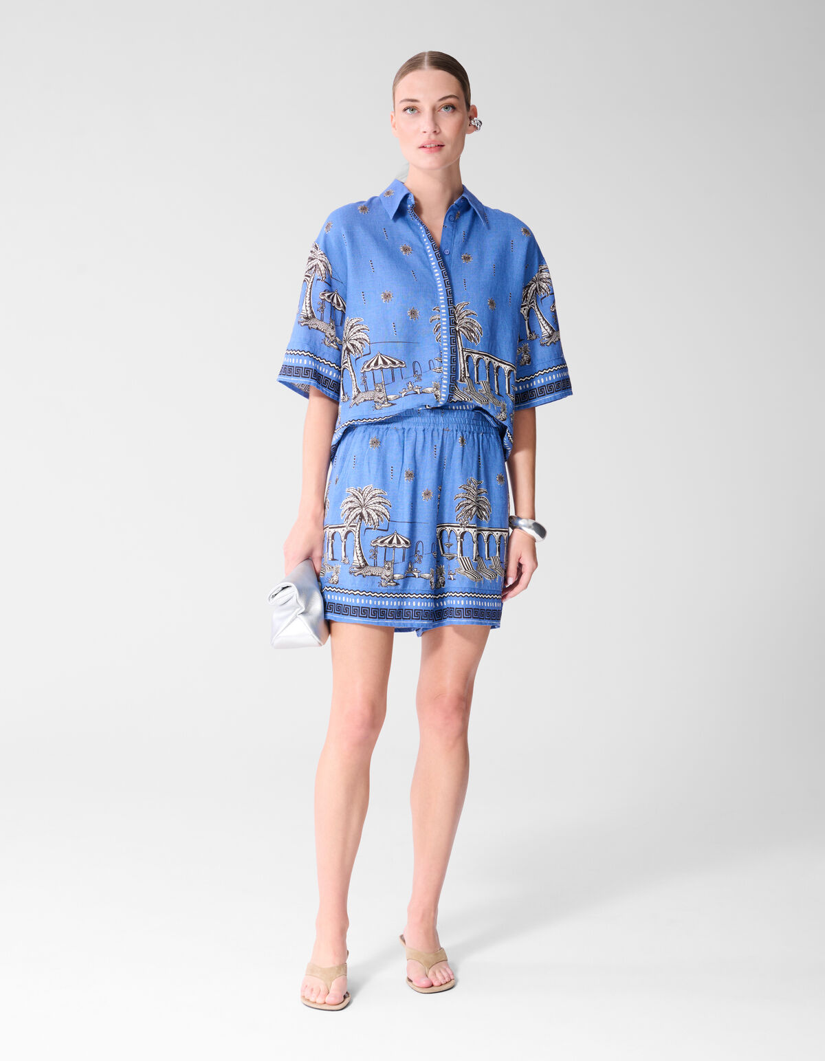 Palm Print Short Blauw