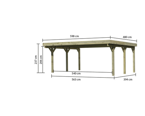 Dubbele carport Karibu Pluwig 1 variant A 598x480 cm drukgeïmpregneerd