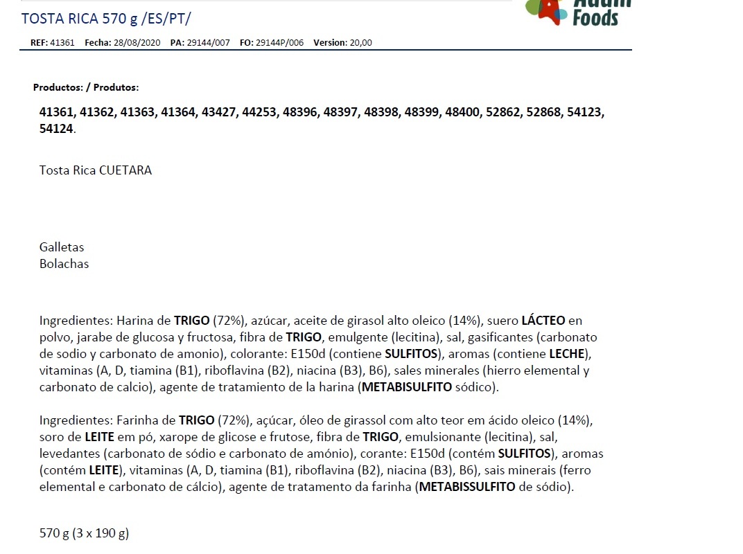 TOSTA RICA CUETERA 570G