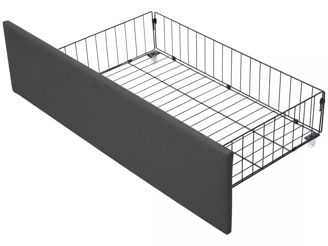 Lit rembourré 90x200cm en lin - avec 2 tiroirs + LED + sommier à lattes - Gris