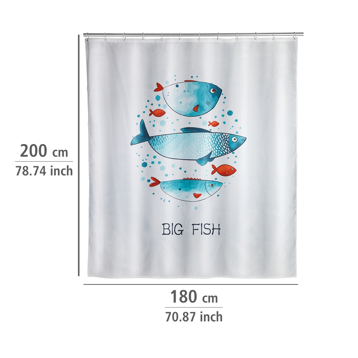 Wenko douchegordijn 180x200cm Big Fish inclusief ringen