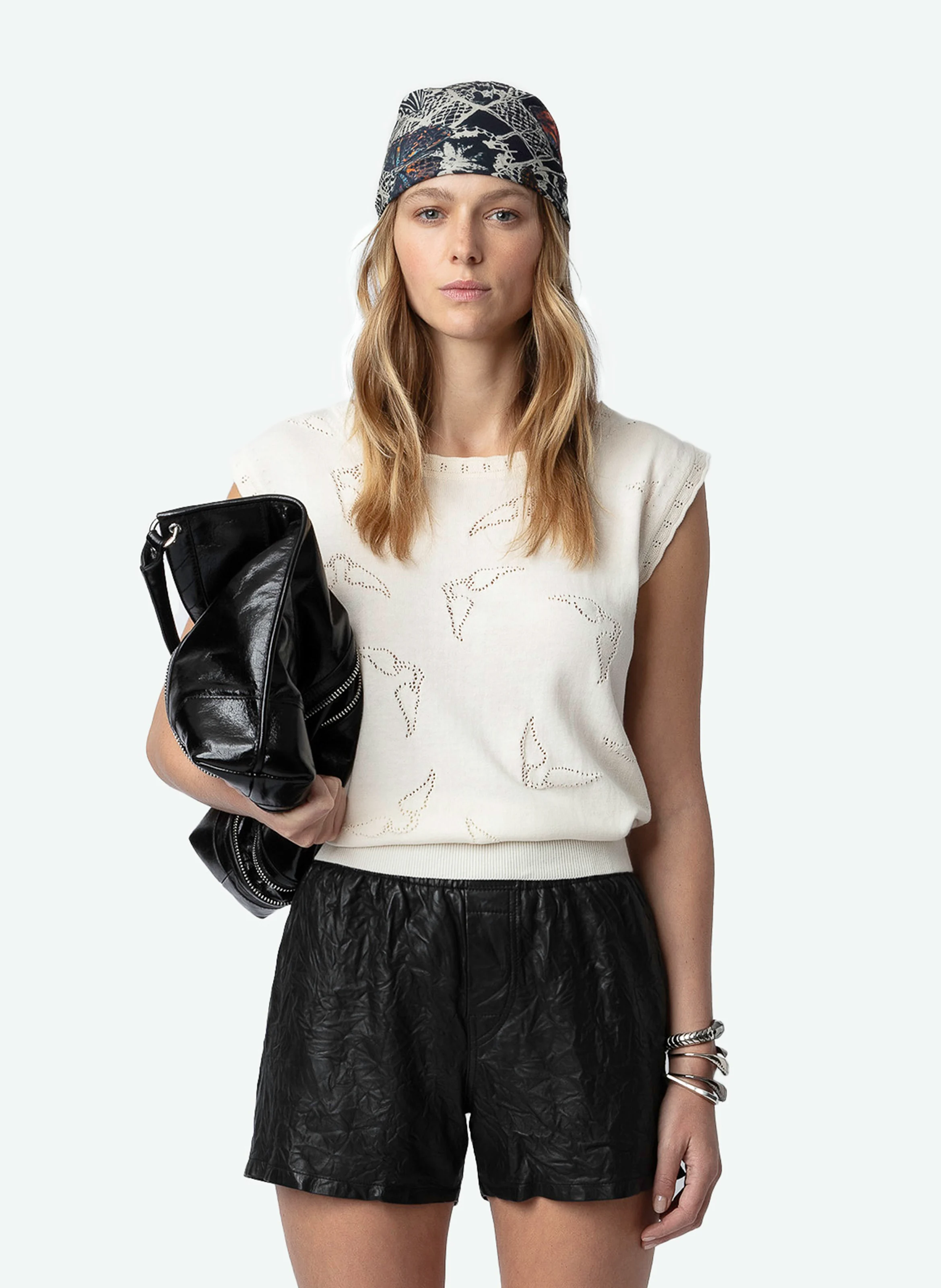 EMMYL - Pull sans manches en maille pointelle de coton bio | Blanc