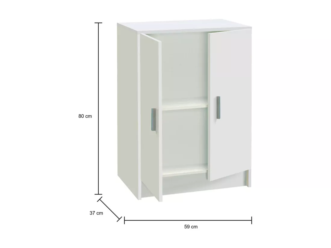 Armoire polyvalente Dhot, Armoire auxiliaire basse avec 2 portes, Étagère à chaussures avec 1 étagère, Armoire multifonctionnelle, 59x37h80 cm, Blanc