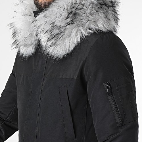 Parka Tech Premium Avec Fourrure Grise 0025 Noir