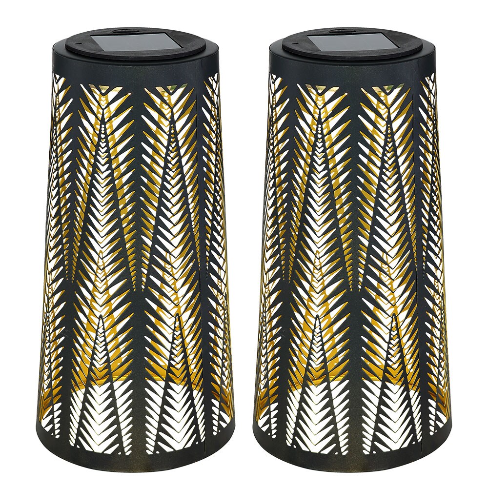 2x LED Solarleuchte, schwarz-gold, Lichteffekt, H 24,5 cm