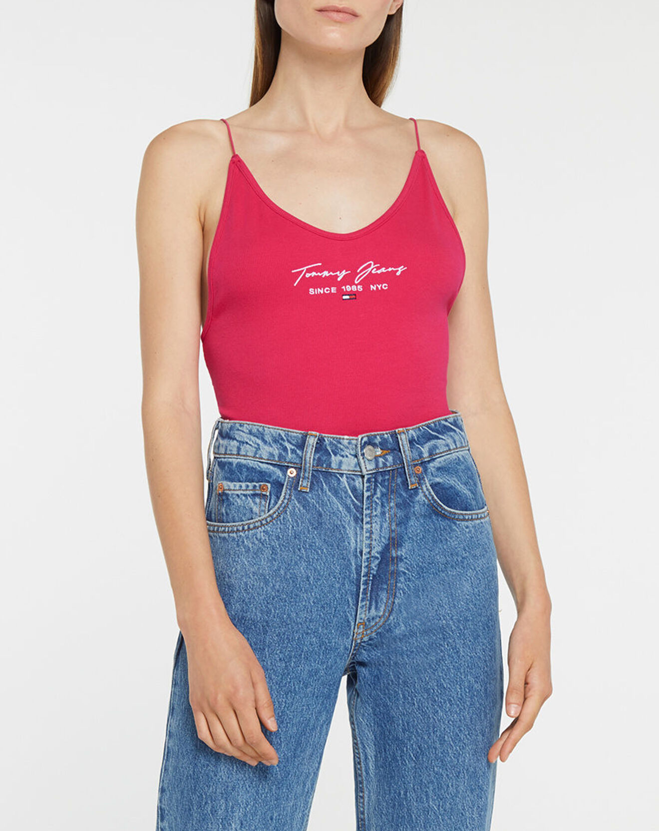 Tommy Jeans Body 100% Coton Bio Tommy Script framboise