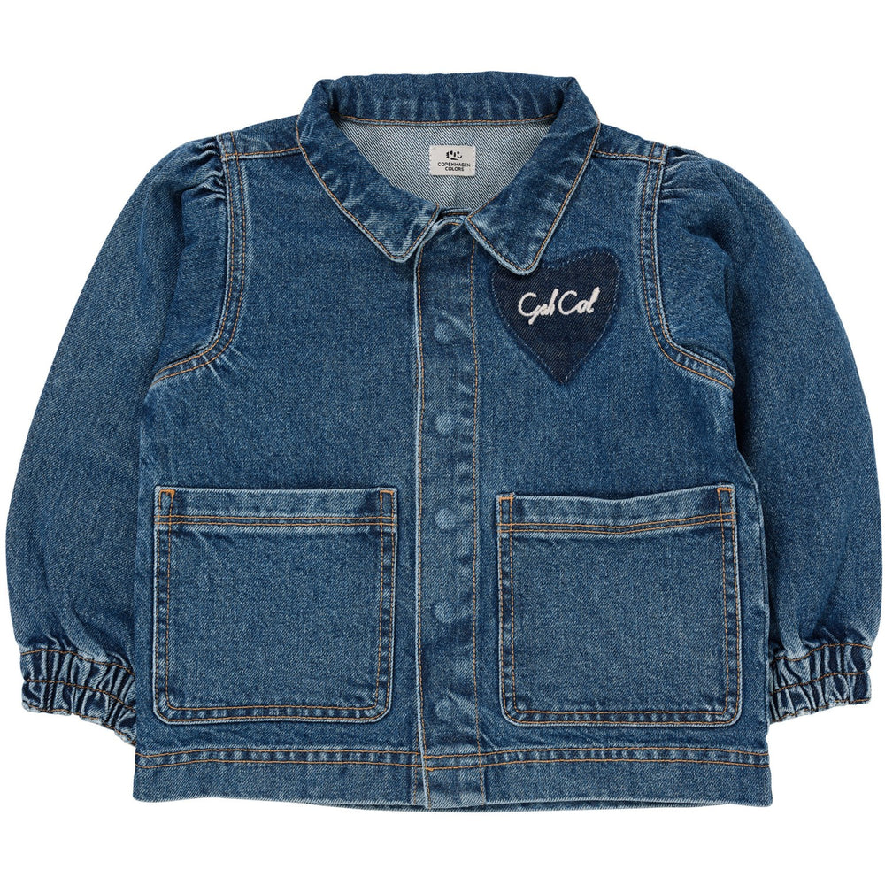 Køb COPENHAGEN COLORS Indigo Blue Washed Organic Denim Hearts Jakke