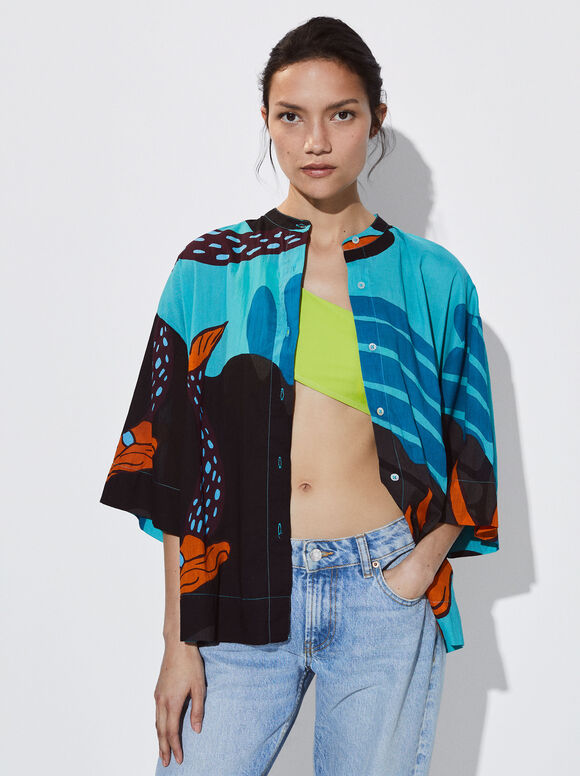 Camisa de algodão estampada - Multicor