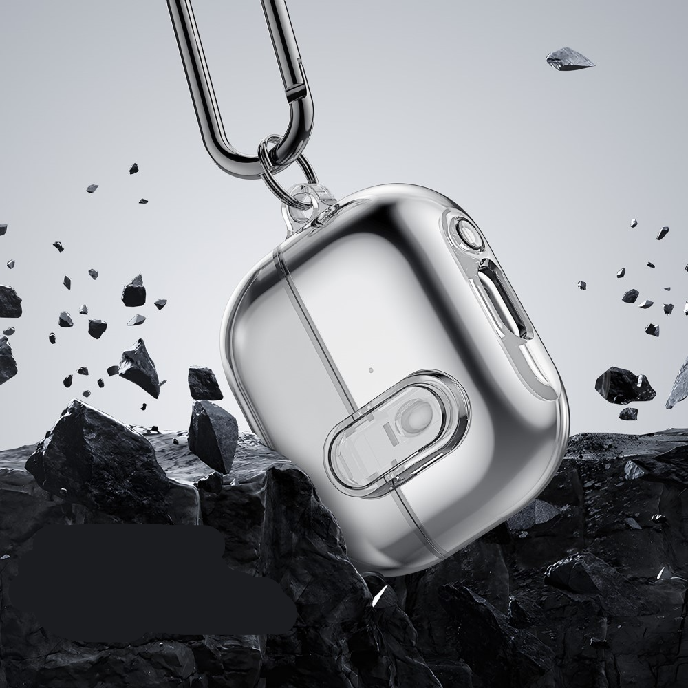 Samsung Galaxy Buds 3 / Buds 3 Pro Hybrid Hardcase Schutzhülle mit Verschluss   Karabinerhaken - Grau / Transparent