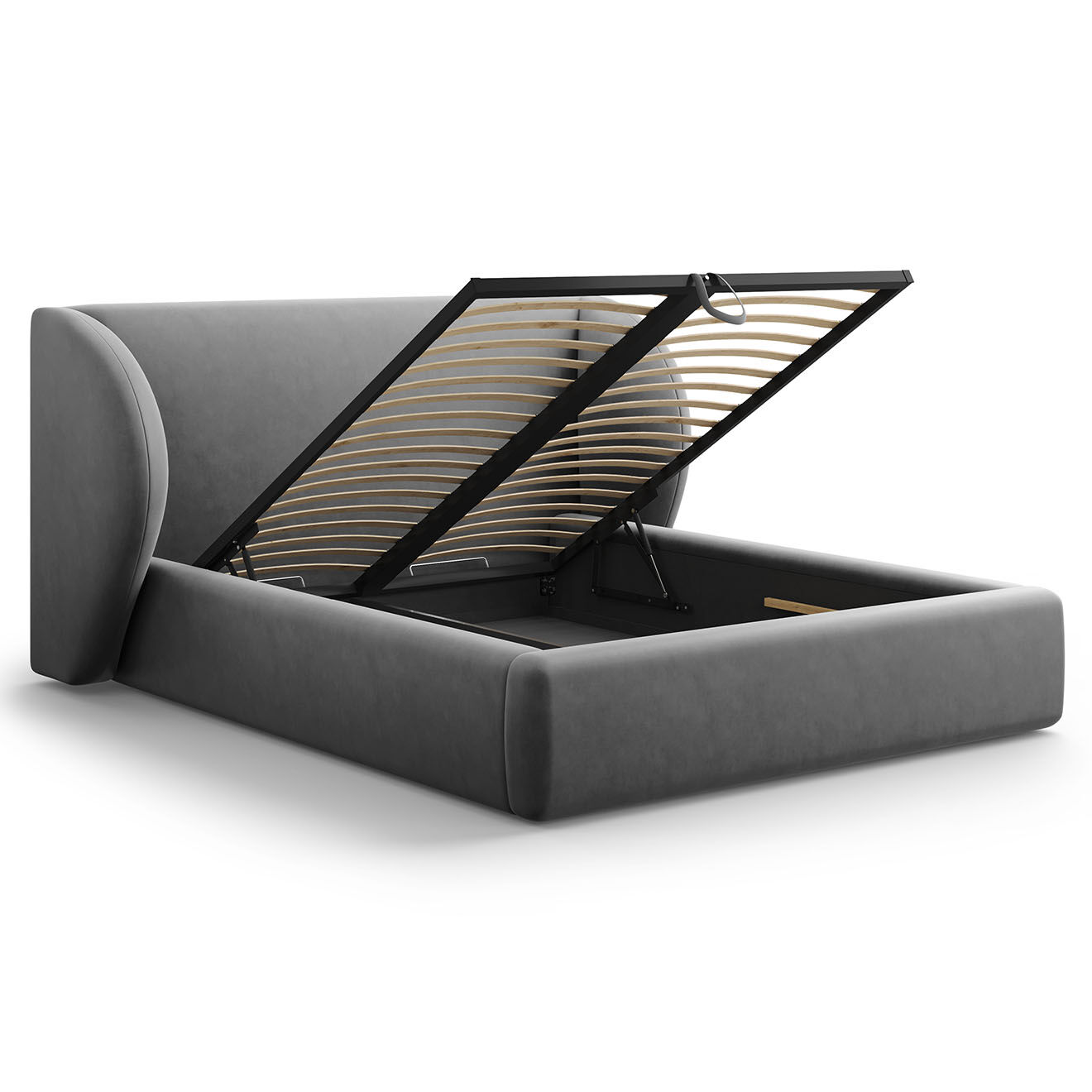 Micadoni Lit Coffre en Velours avec Tête de Lit Miley gris - 230x247x100 cm