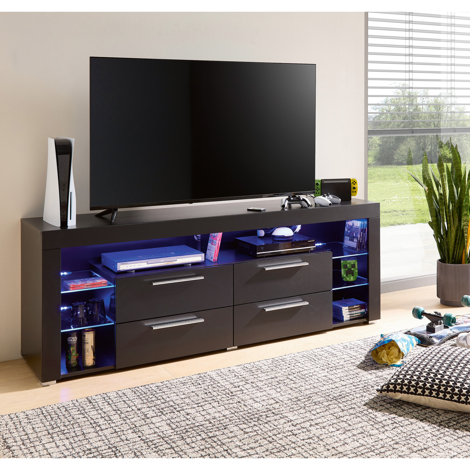 TV-Möbel Goal 2.0 Dekor schwarz, 179 x 66 x 44 cm