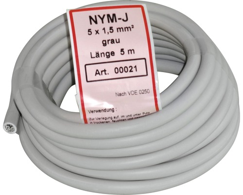 Ommantelde kabel NYM-J 5x1,5 mm² 5 m grijs