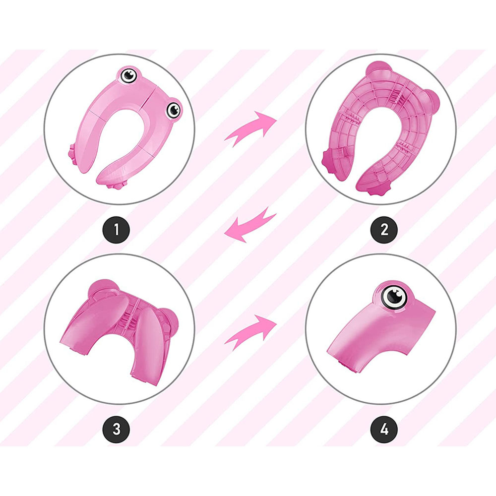 Faltbarer Frosch Kinder Toilettensitz Klappbarer WC Trainer   Aufbewahrungstasche - Pink