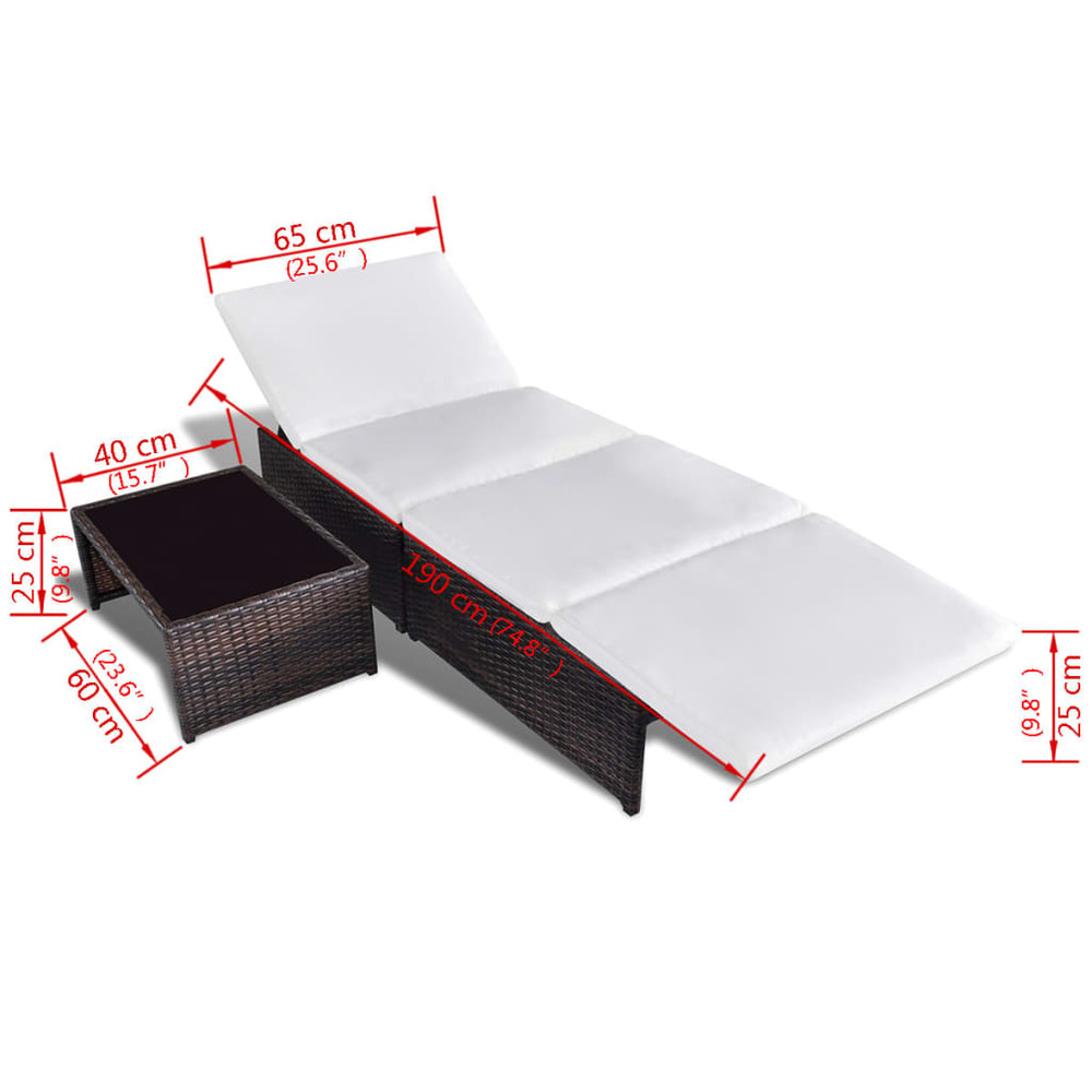 Lot de 2 transats chaise longue bain de soleil lit de jardin terrasse meuble d'extérieur avec table résine tressée marron 02_