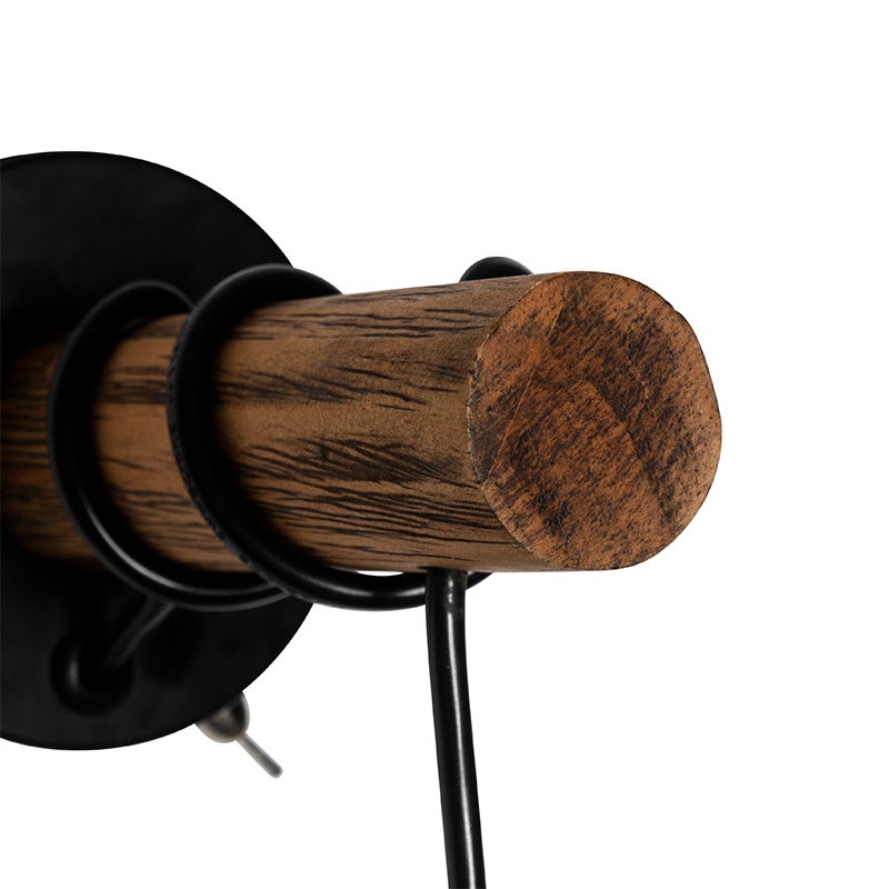 Wandlamp in landelijke stijl, zwart met hout - Stronk