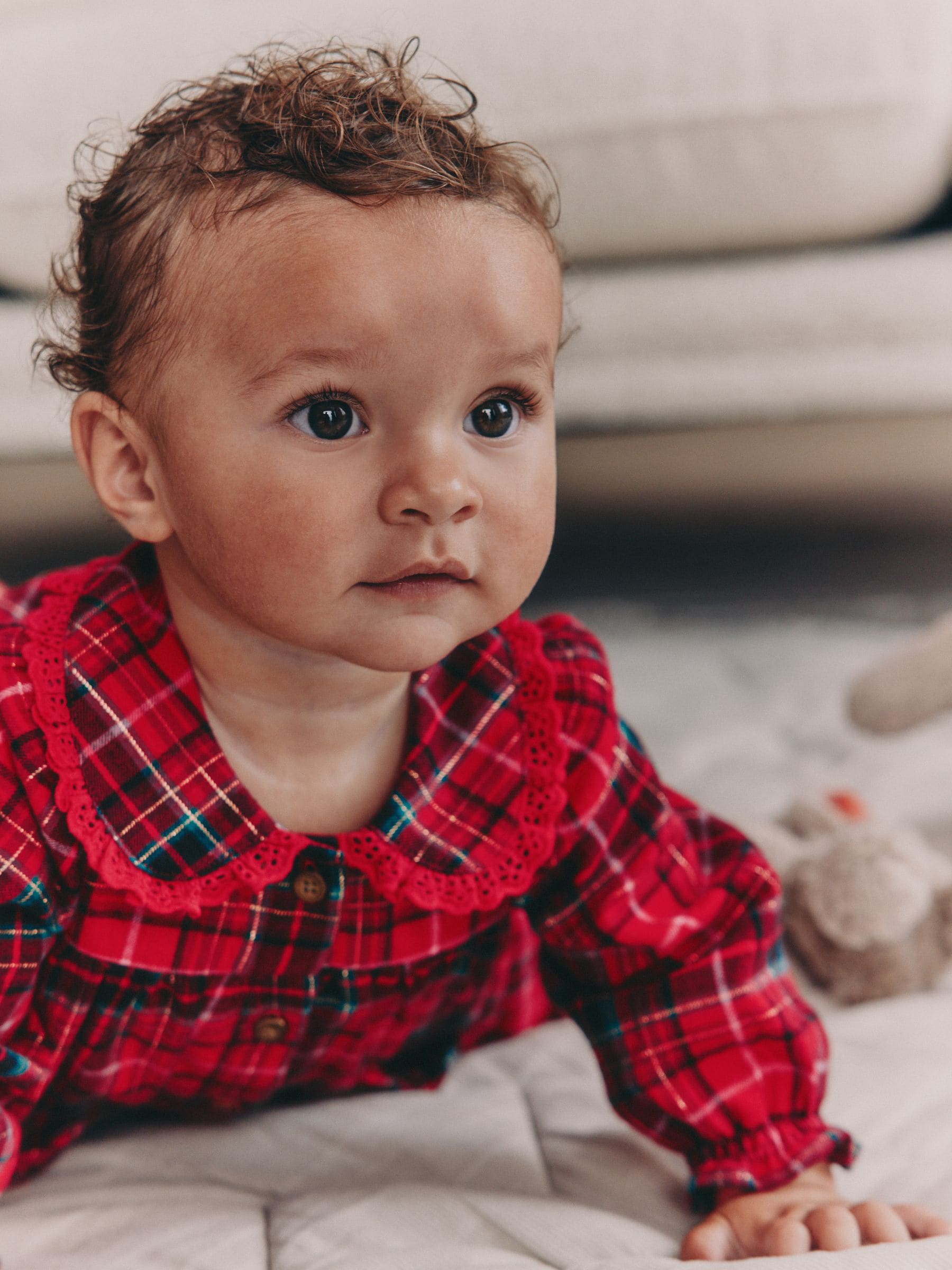 Rood geruit - Babyjurk met kraag en Lange mouwen (0mnd-2jr)