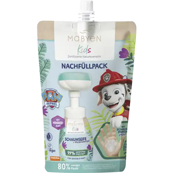 Kids Nachfüllpack Schaumseife mit Pfotenstempel, Himbeerduft
