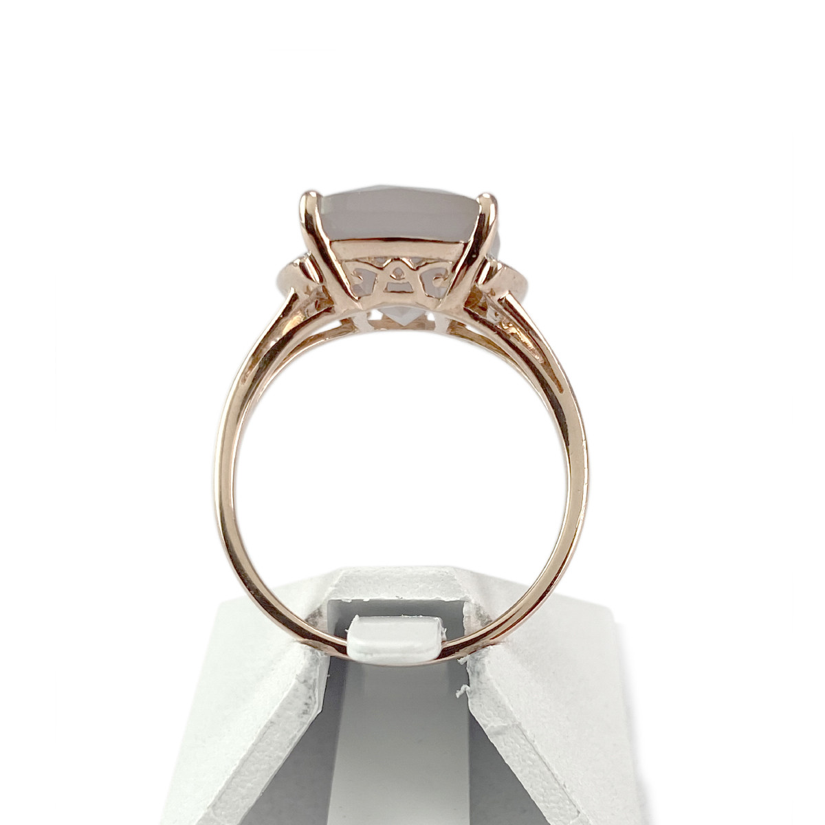 Bague d'occasion or 375 2 tons diamants quartz rose