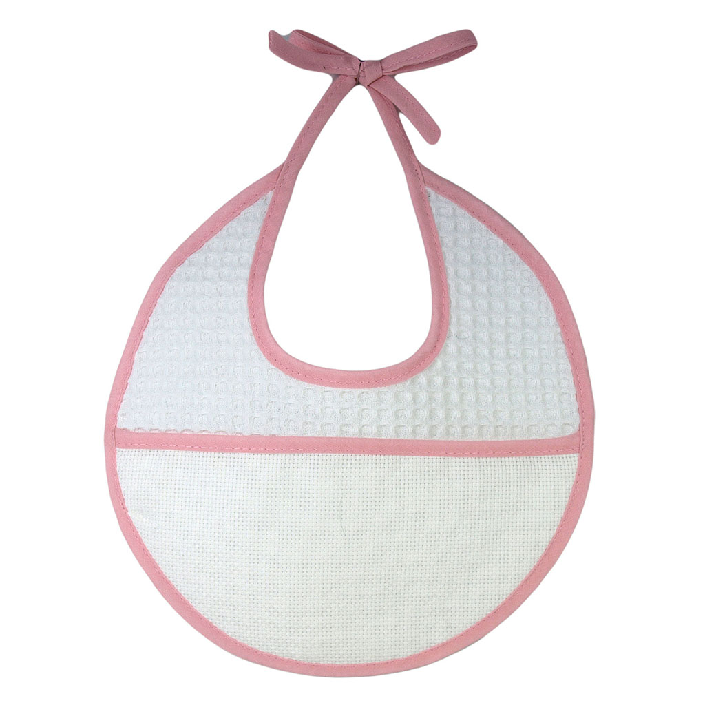 Bavoir rond nid d'abeille rose 22x26cm