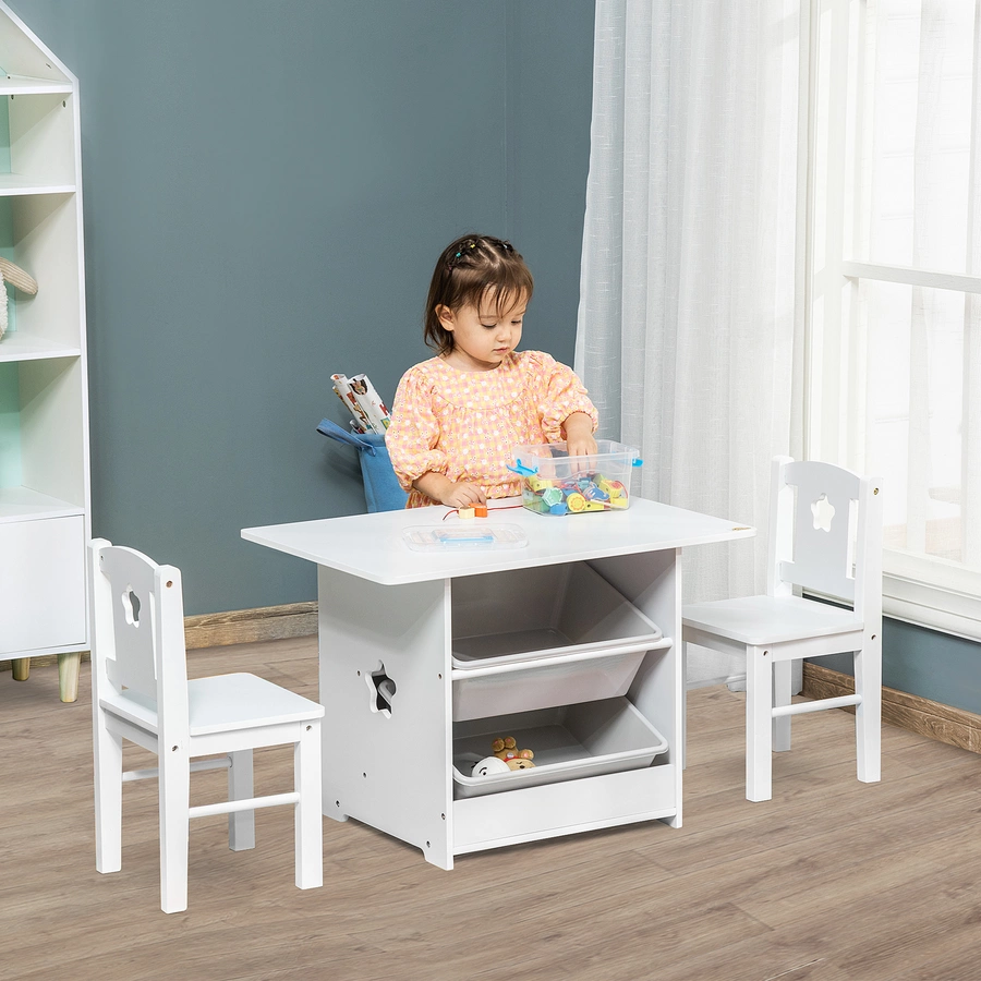 HOMCOM Kindersitzgruppe mit 2 Stühlen und Tisch weiß