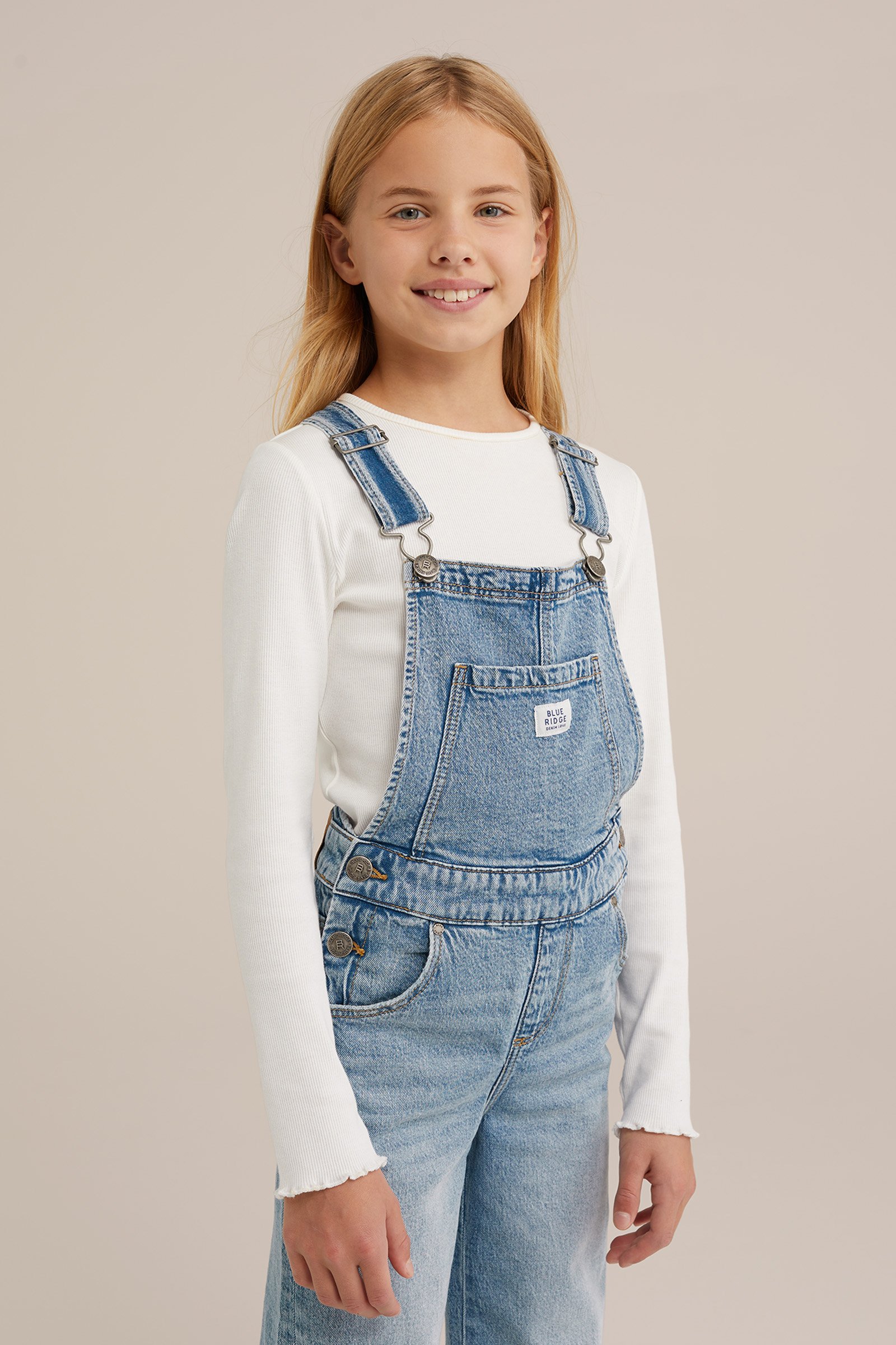 Meisjes relaxed fit tuinbroek Blue Ridge Blauw