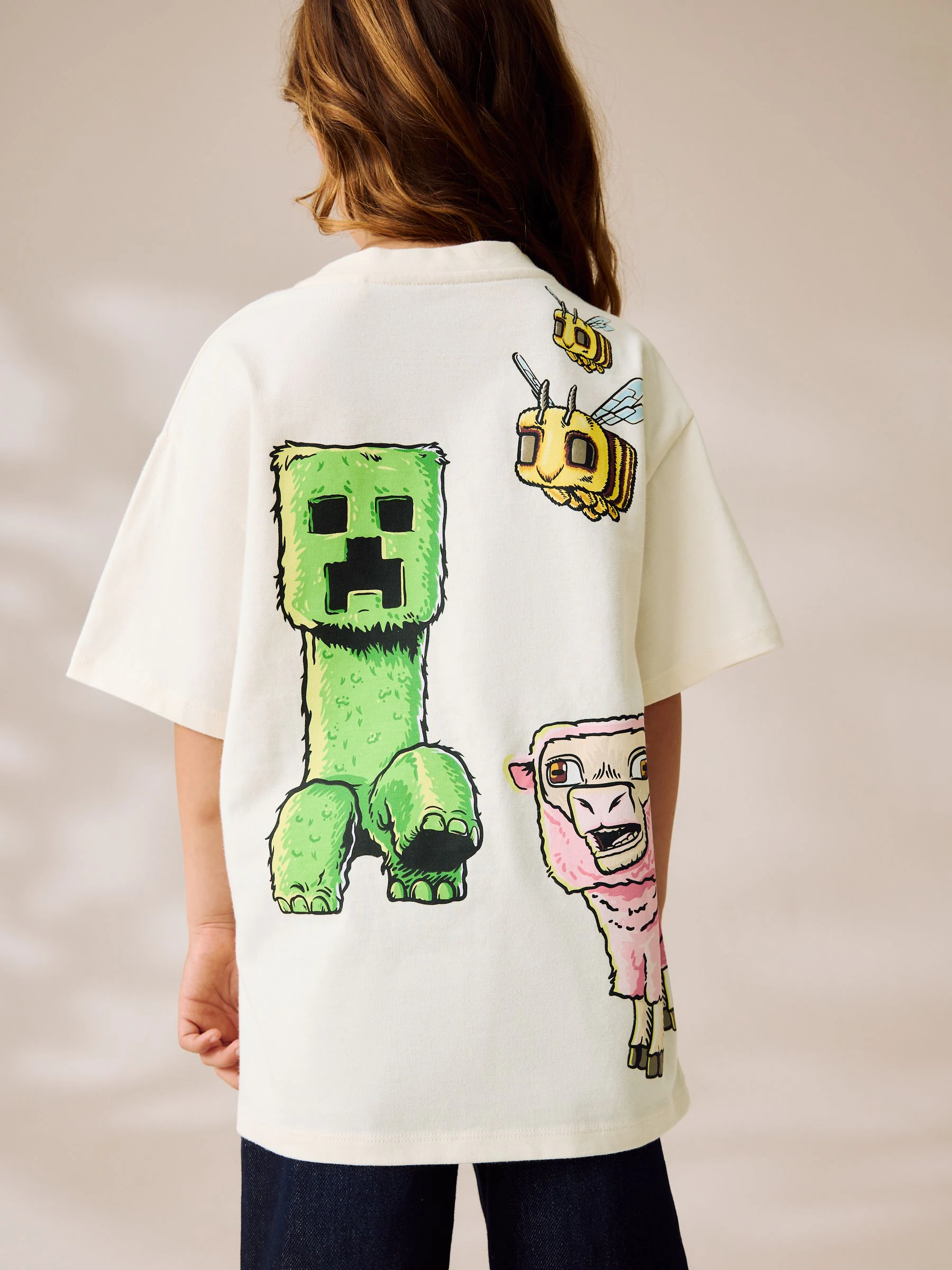 Crème - Oversized T-shirt met grafische print (3-16jr)
