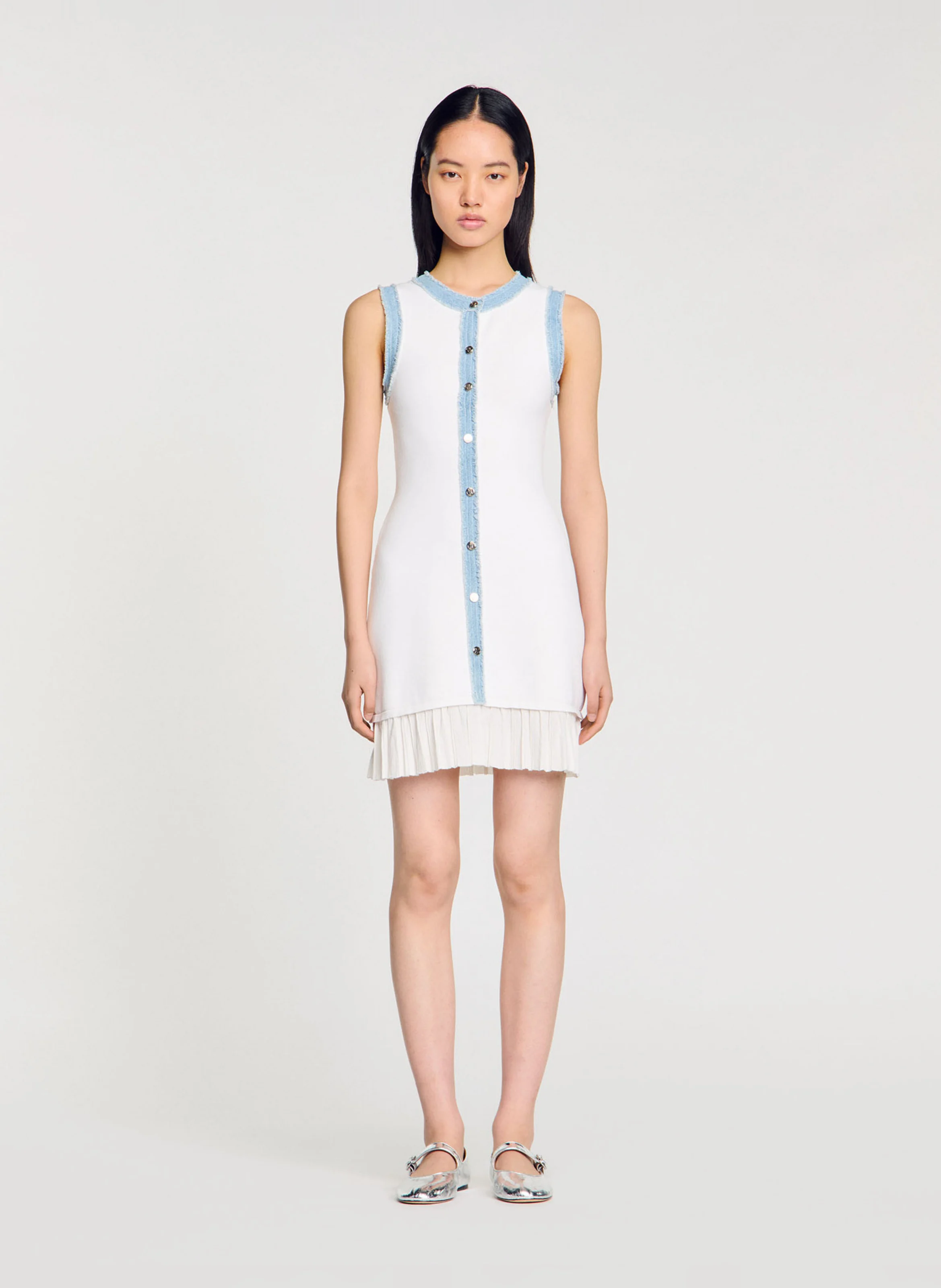 Robe courte sans manches en maille | Blanc