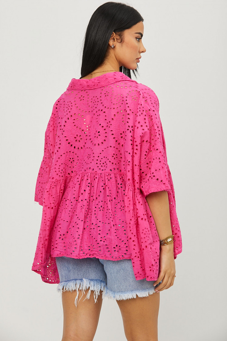 Chemise fuchsia à détails crochets