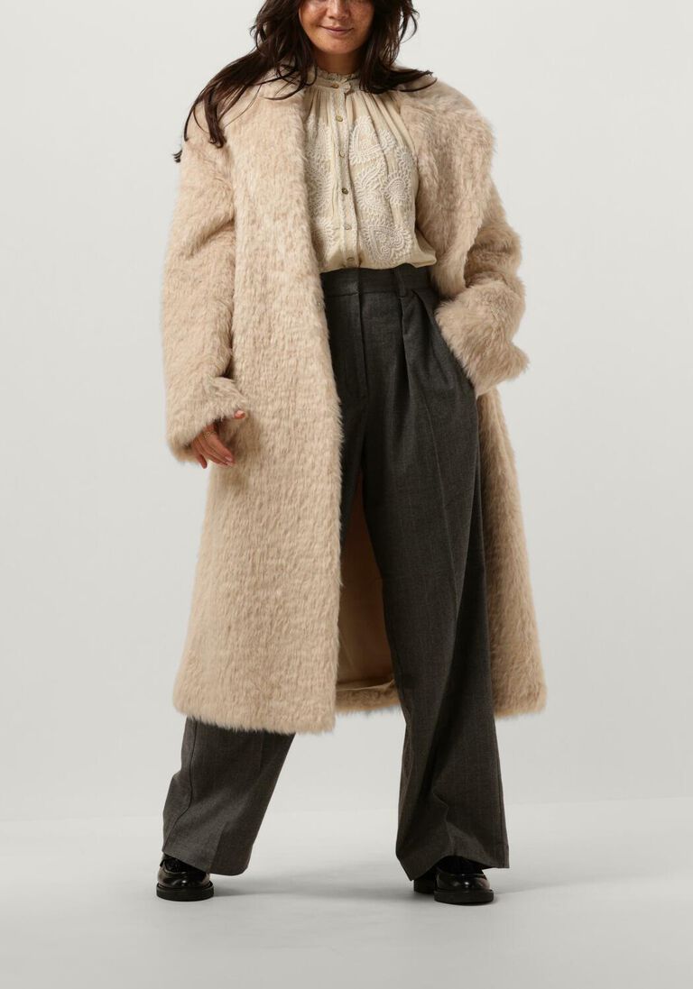 creme stand studio faux fur jas nicole coat