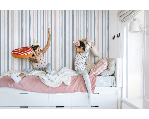 Vliesbehang 45833 Kids Walls strepen roze blauw grijs