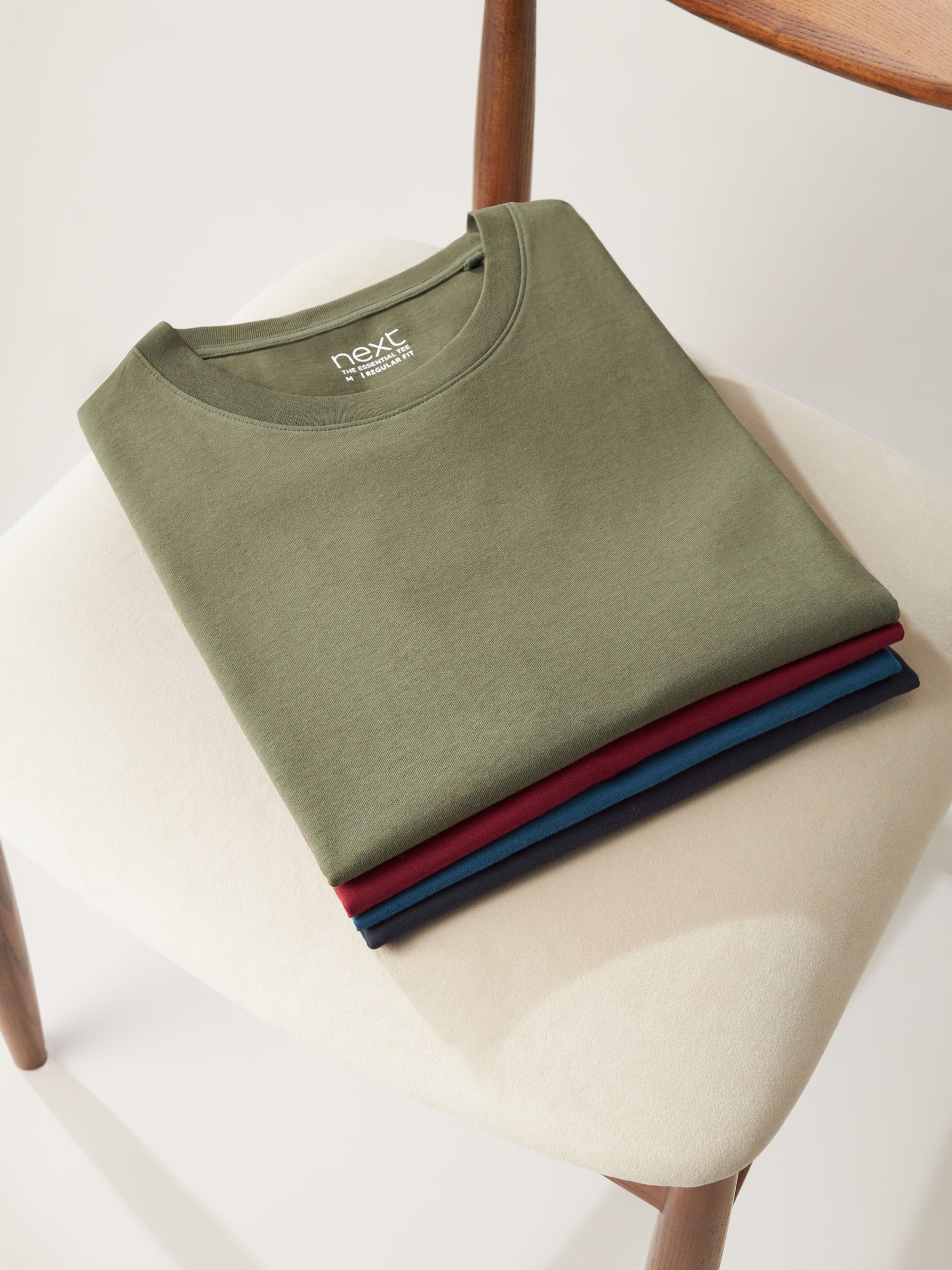 Marineblauw/ blauwgroen/ wit/ zwart/ groen/ bordeauxrood - Normale Pasvorm - Essential katoenen T-shirts verpakking van 6