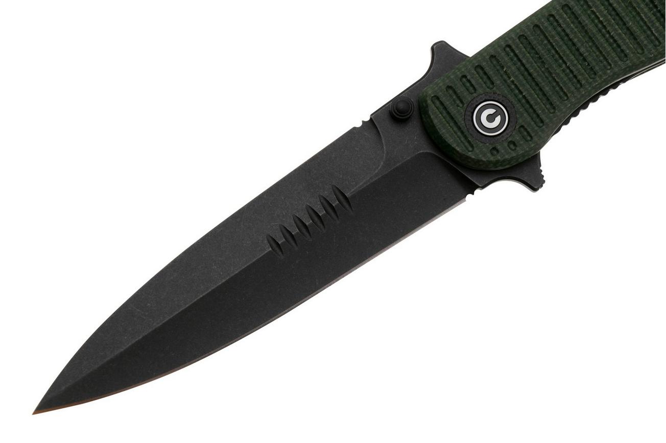 Civivi RS71 C23025-3 Blackwashed Nitro-V, Green Canvas Micarta zakmes, Robert Saniscalchi design