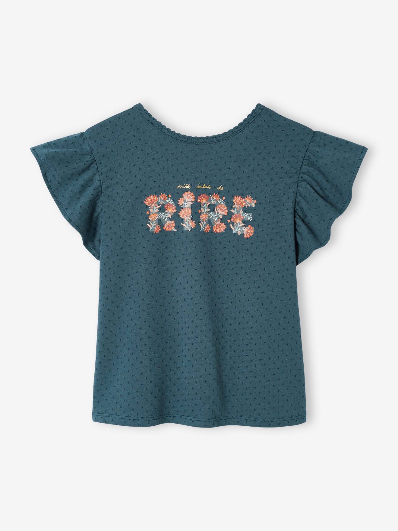 Camiseta de fantasia com mangas bufantes para meninas, estampa de tinta