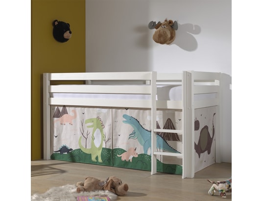 VIPACK - Lit mi-hauteur 90x200 sommier inclus housse dino pino - blan...