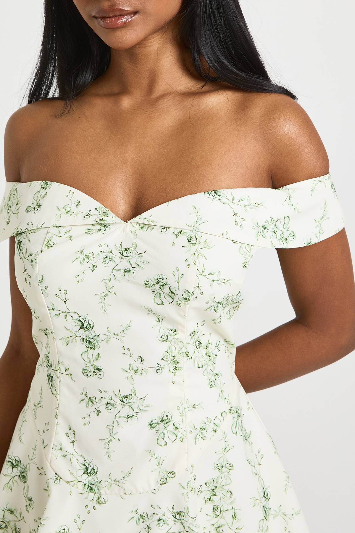 boohoo Robe mini skater Bardot à imprimé floral