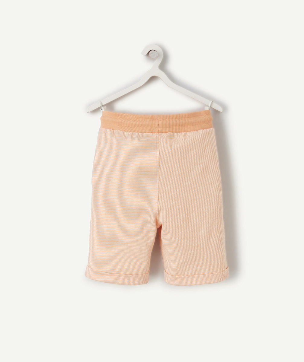 BERMUDA GARÇON EN COTON RAYÉ PÊCHE ET BLANC