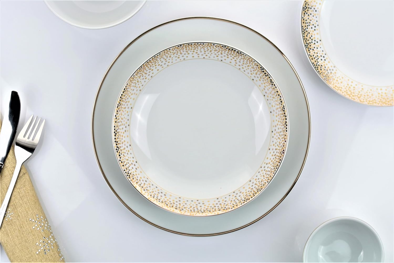 Kombiservice Geschirr DUSTY GOLD 30teilig für 6 Personen/Christmas Gold - festliche Golddekoration/Porzellan runde Form/Waterside England by Retsch Arzberg