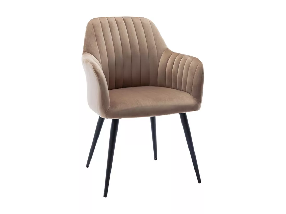 Lot de 2 chaises avec accoudoirs en velours et métal noir - Beige - ELEANA