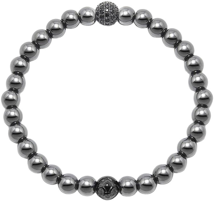 Nialaya Men's Wristband with Hematite and Black CZ Diamond Black