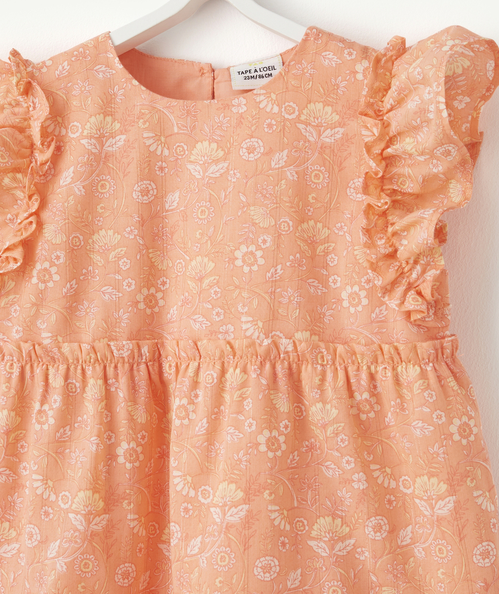 ROBE À VOLANTS BÉBÉ FILLE EN COTON ROSE IMPRIMÉ FLEURI