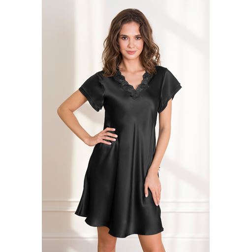Lady Avenue Pure Silk Natkjole, Black, L